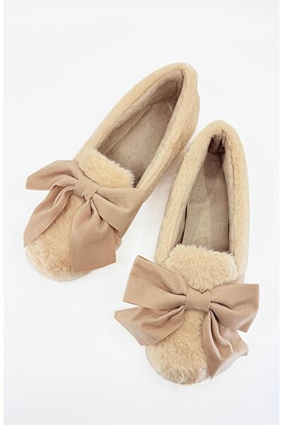 CCWAY AYAKKABI Women's Bowknot Home Slippers Beige