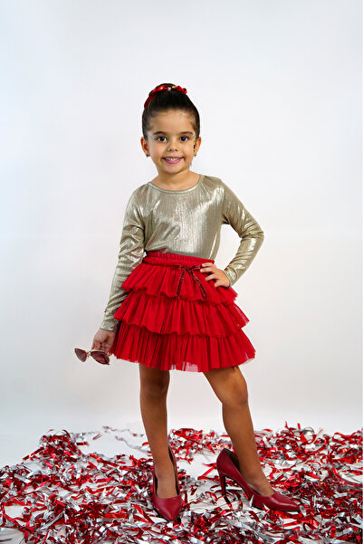 DUCA KIDS Sparkly Long Sleeve Snap-On Bodysuit and Layered Tulle Skirt Set
