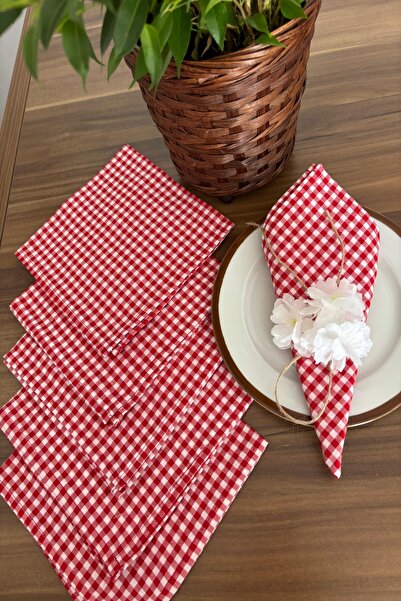 zarafet concept 6Lı Kırmızı Pitikare Kumaş Peçete 35x35