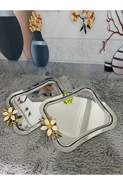 The fabrication 2-Piece Stainless Steel Italian Large Wavy Serving Tray with ...