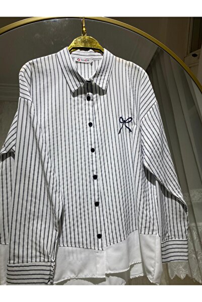 Zübeyde Sayın Women's Bow Embroidered Striped Shirt