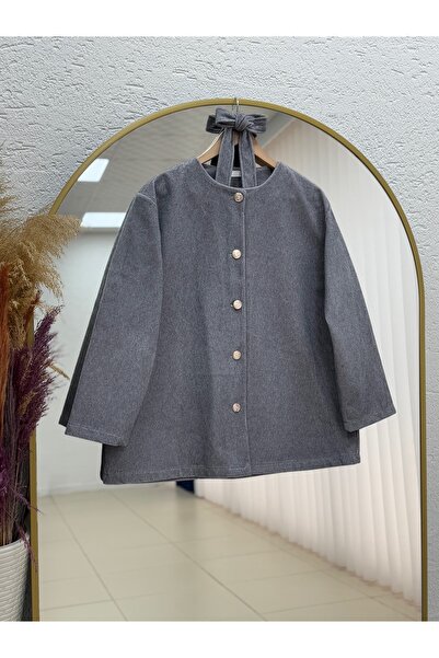 BENAHOLL Μπουφάν Angora με μεταλλικά κουμπιά Dacia-Front-BN4531 Γκρι