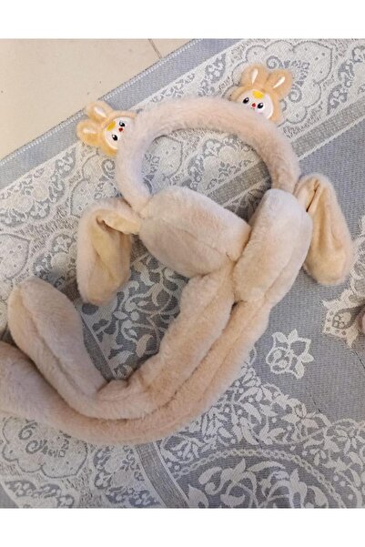 skycott Căști de pluș cu urechi mobile, căști de iarnă de pluș cu urechi de iepure, cu pompă și sunet, în formă de lună