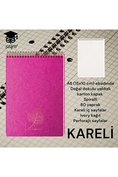 SEYFİKİRTASİYE A6 (10X15 cm) CHECKED 80 SHEETS TOP WIRE NOTEBOOK CARDON COVER CREAM COLOR PAPER 1stHAMUR NOTEBOOK