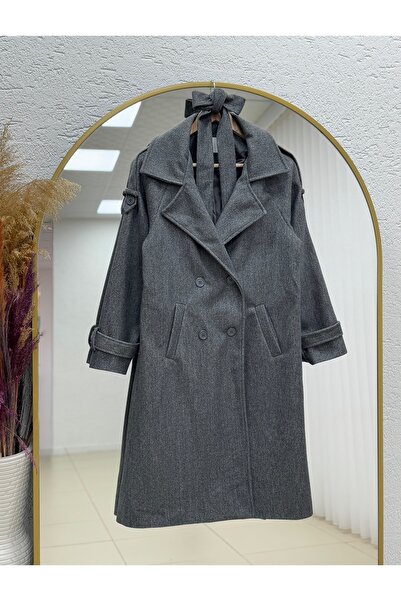 BENAHOLL Alita Shoulder Padded Sleeve Epaulettes Cashmere Coat-Ek1003 Anthracite