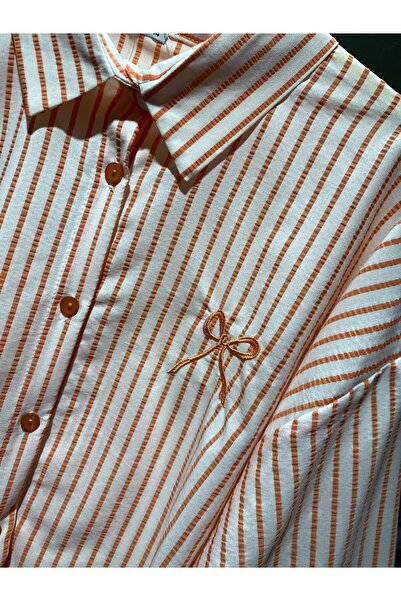 Zübeyde Sayın Women's Bow Embroidered Striped Shirt