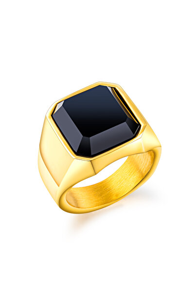Kracer 18K gold-plated steel ring with black zircon stone