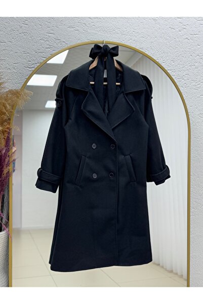 BENAHOLL Alita Shoulder Padded Sleeve Epaulettes Embroidered Coat-Ek1003 Black