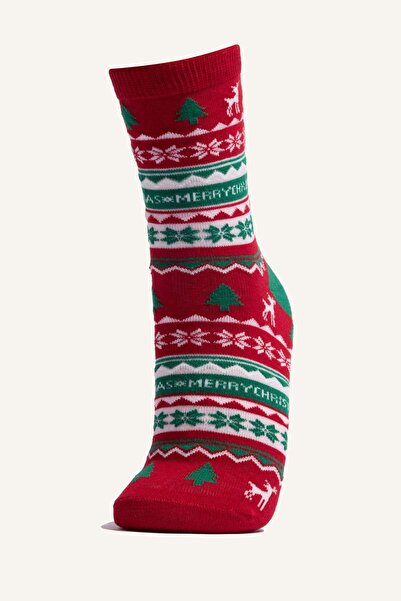 DeFacto Женски подаръчна кутия с 2 чифта дълги памучни чорапи с коледна тематика G3905AXNS