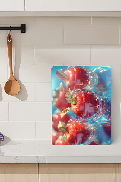 kutuTR Tempered Glass Cutting Board – Red Apple and Glass Bowl Themed Uv Prin...