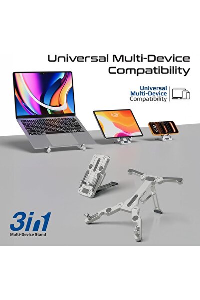 Promate FoldiX Foldable Laptop Stand for 17-inch Laptops, Aluminum, 6 Height Levels, Supports 20kg