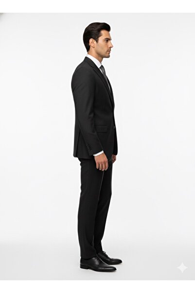 SÜVARİ Loose Cut 4 Drop Striped Black Suit