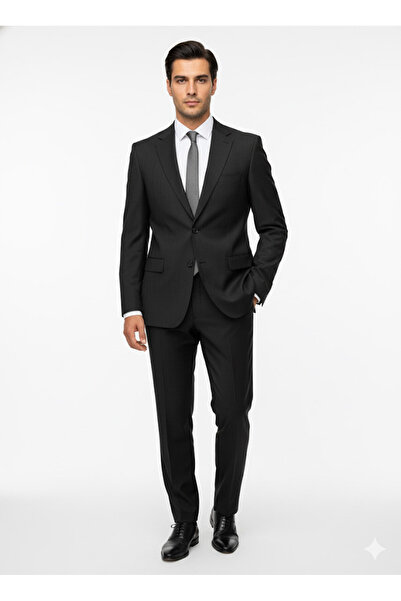 SÜVARİ Loose Cut 4 Drop Striped Black Suit