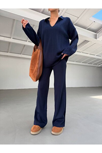 Flarsky Thick Ribbed V-Neck Knitwear Set