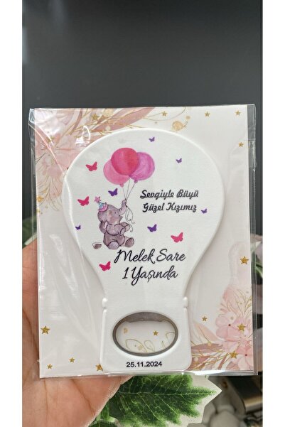 Nehir Pembe Balonlu Fil Tasarımlı Balon Magnet Yenidoğan Hediyelik Doğum Günü...