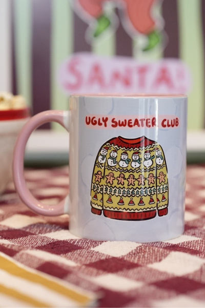 Hello Melody Design 'Ugly Sweater Club' Mug - Christmas Themed Original Design Digital Printing Porcelain Mug 9.5X8 cm