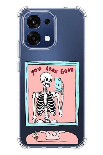 TechTree حافظة سيليكون متوافقة مع هاتف oppo A6 PRO بتصميم هيكل عظمي B مطبوع