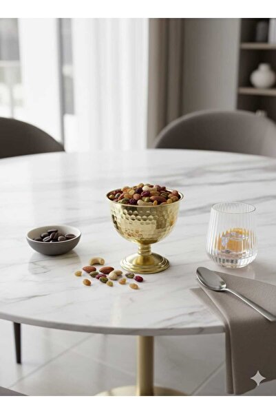 LOVYCO 1 Piece Gold Footed Steel Snack Bowl, Ice Cream Bowl, Turkish Delight Bowl Presentation Bowl Round Bowl with Stand