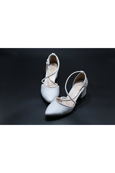 AYAKKABIMOOD Satin Stone 5 cm Thick Heel Women's Shoes