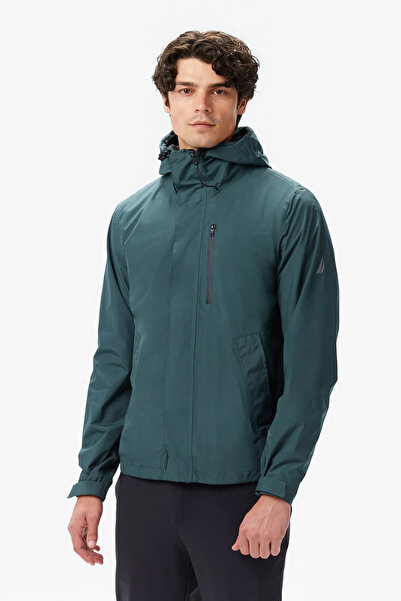 Nautica معطف واق من المطر للرجال باللون الأخضر ذو قصة عادية