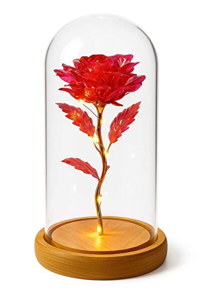 JML Artificial crystallized rose, 15 cm in glass dome with LED light