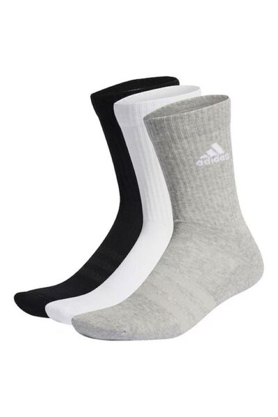 adidas Unisex Long Ribbed Socks - 3 Pairs (White/Black/Grey Melange), One Size
