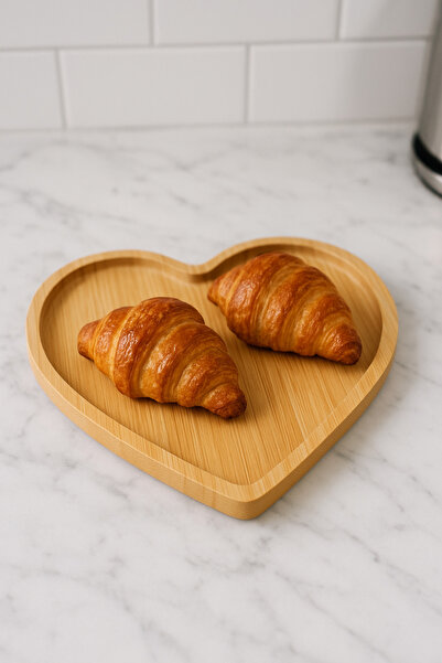 Fİ HOME Heart Shaped Bamboo Serving Bowl 20 cm | Stylish Serving Plate | Natural Breakfast and Dessert Presentation