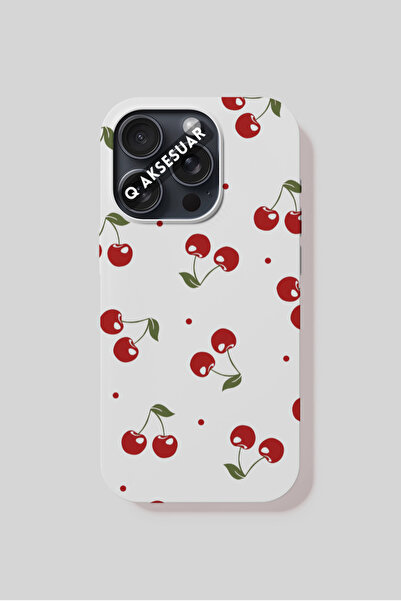 Q Aksesuar حافظة هاتف متوافقة مع هاتف آيفون 6 إس بلس بتصميم الكرز - أبيض