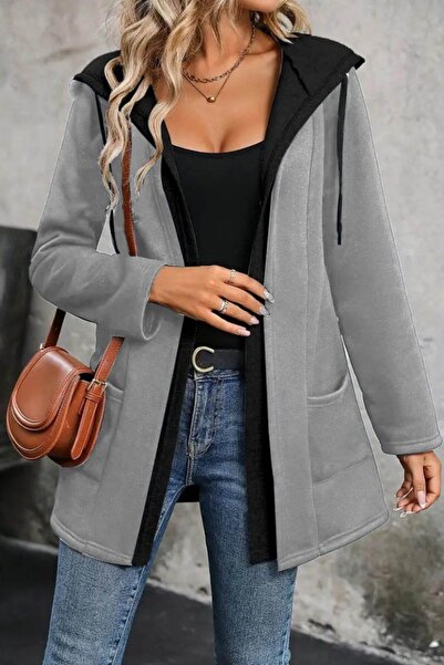 Mossta Hooded Two-Thread Jacket with Double-Colored Pocket Detail - Gray