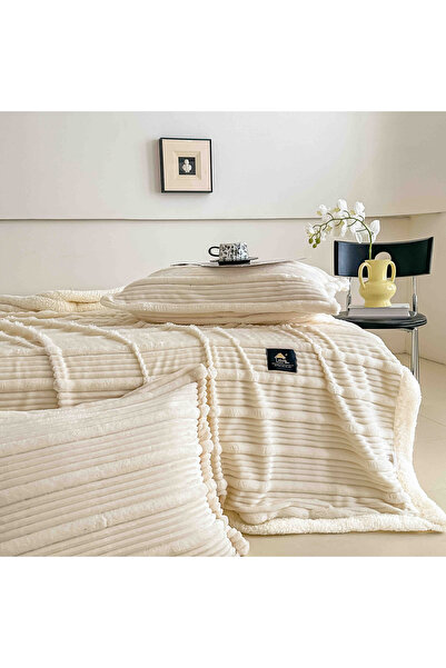 JOJO Anthracite 3D Faux Rabbit Fur Blanket & 2 Pillowcases Set