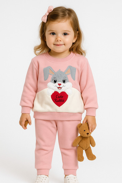 canmana kids&baby Set de fleece pentru fetiță cu detaliu de broderie iepure