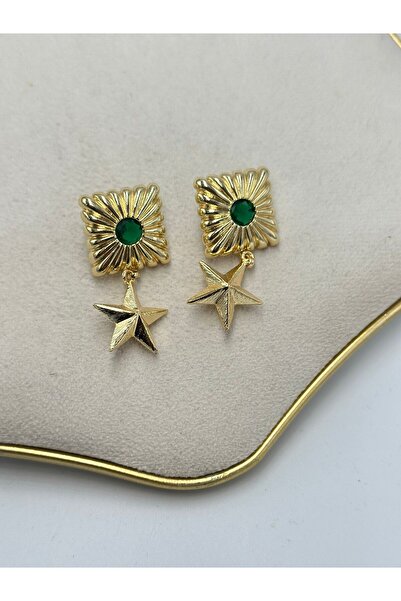 MyladyAccessoriess Green Stone and Star Detail Earrings (Steel)
