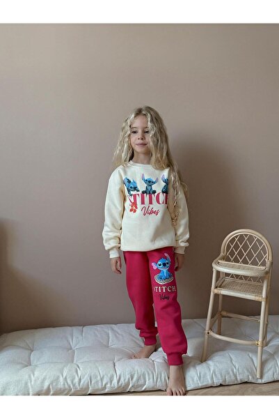 MİLAYS LİFE HOME COLLECTİON Κοριτσίστικο σετ χειμερινής φόρμας 3 κλωστών 100% βαμβακερό χοντρό βαμβακερό χρωματιστό