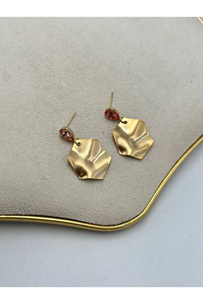 MyladyAccessoriess Colorful Stone Detail Plate Earrings (Brass Plated) Gold