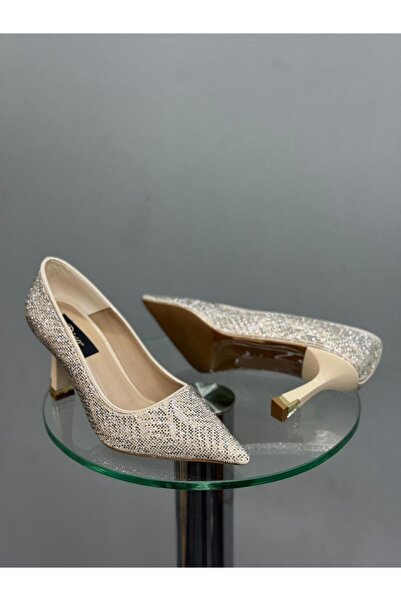 DİVA Krem Taşlı Topuklu Kadın Ayakkabı