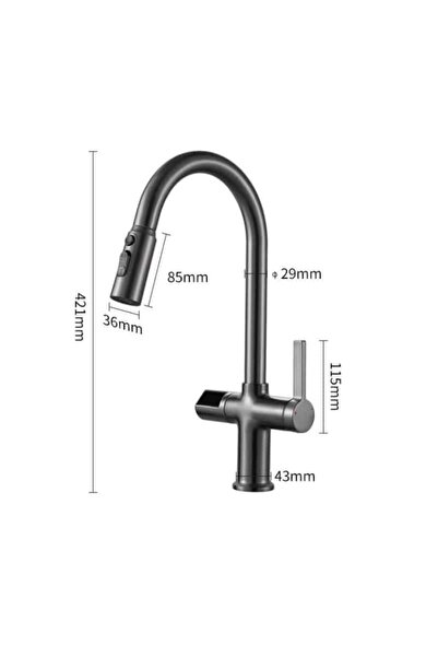 NO BRAND Baterie de bucătărie cu pulverizator extractibil, afișaj LCD digital, negru mat