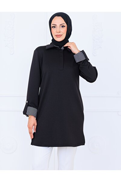 Elony Fashion Kadın Basic Pat ve Kol Detaylı Tunik