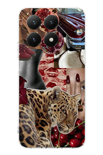 TechTree حافظة سيليكون متوافقة مع هاتف Xiaomi 15T باللون الأحمر الفهد مطبوع