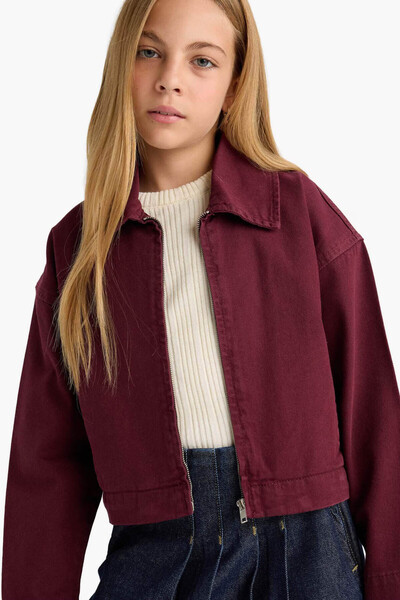 DeFacto Gabardine Zippered Crop Burgundy Girl's Shirt F7517A8/Br194