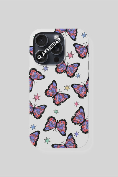 Q Aksesuar iPhone 7 Plus Compatible Purple Butterflies Design Phone Case - White