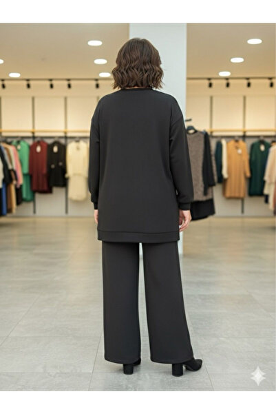 Zühre Mock Neck Floral Patterned Black Double Suit 1726