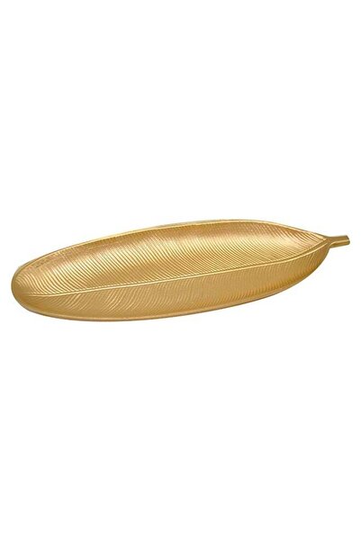 lnkoo Al-Janifi Marble Leaf-Shaped Serving Tray, Gold 40 x 15 cm