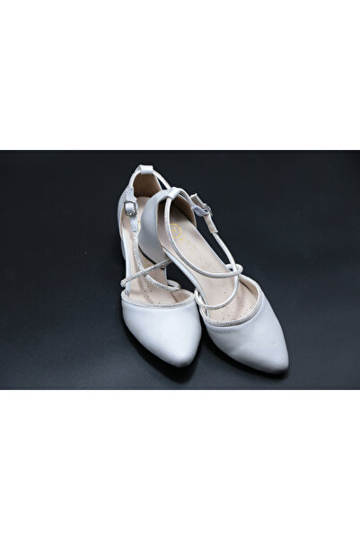 AYAKKABIMOOD Satin Stone 5 cm Thick Heel Women's Shoes