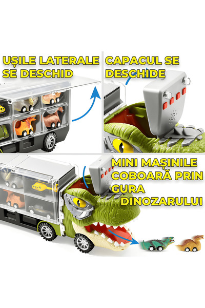 Tim Interactive Dinosaur Truck with Lights, Sounds and 6 Pull-Back Vehicles 45 × 11 × 17 cm