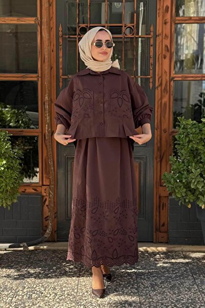 EkshiButik CLANDE Etekli Takım 2502-3021 Kahve