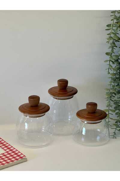 BUCOLIC Candy 3-Piece Acacia Glass Jar Set