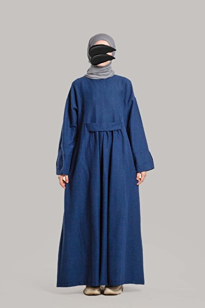 Emare Rochie minimalistă din in plisat - Bleumarin