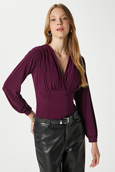 Ritnice Women's Sante V-Neck Plum Soft Sandy Blouse