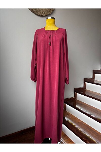 EMEL DURMAZ AYROBİN KARE YAKA BÜYÜK BEDEN TESETTÜR ELBİSE