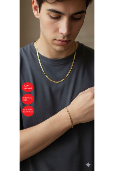 Shae Jewelry Eşref Tek Kolye ve Bilekliği Set Paslanmaz Çelik